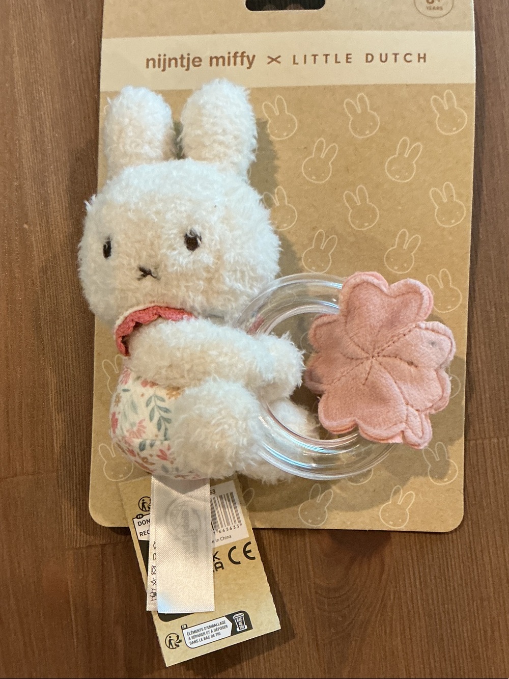 Nijntje x Miffy White Plush Ring Rattler with Pink Flower